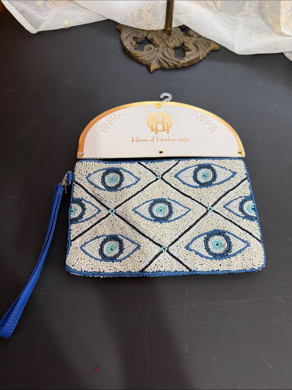 House of Harlow beaded evil eye travel pouch